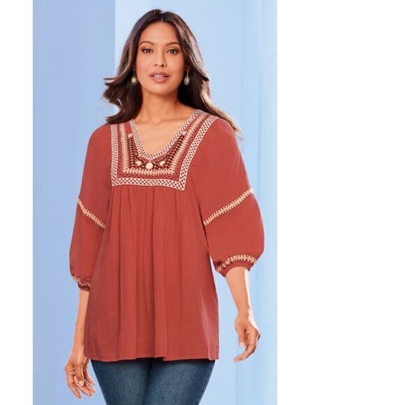 Max Studio Boho Printed Top - Picture 1 of 11